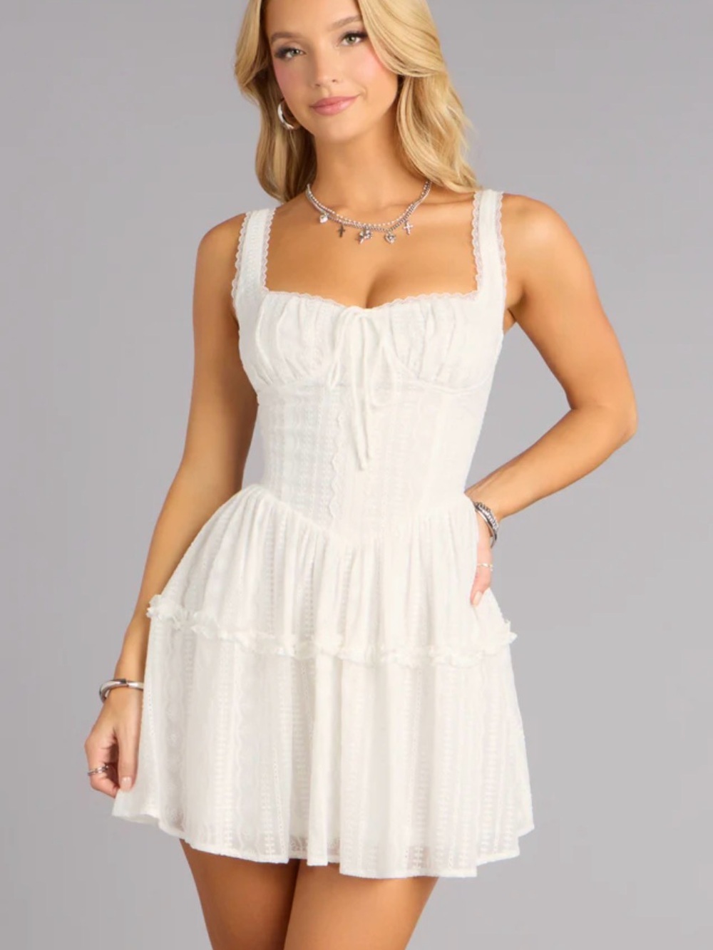 Windsor White Ruffled Tiered Mini Dress